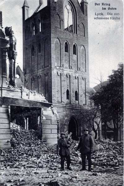 Lyck - Zerschossene Kirche 1915